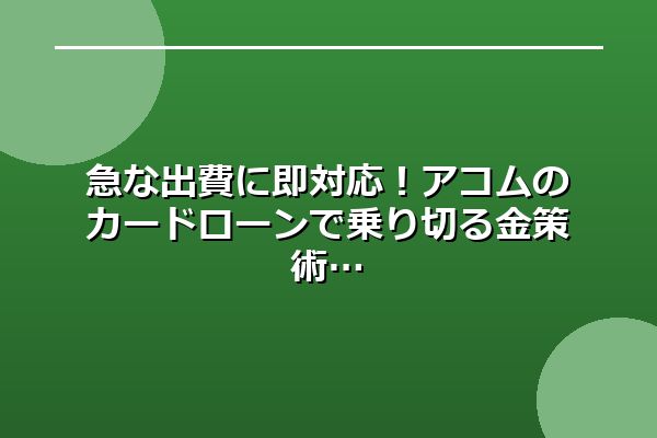 急な出費に即対応！アコムのカードローンで乗り切る金策術
