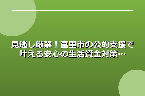 見逃し厳禁！富里市の公的支援で叶える安心の生活資金対策